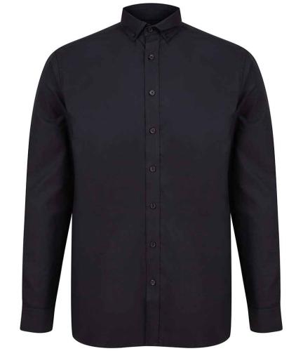 Henbury Modern Long Sleeve Classic Fit Oxford Shirt - BLK - XXL